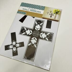 4pc Self Adhesive Wall Mirror Cross Religious Vinyl Decal Walls Mirrors